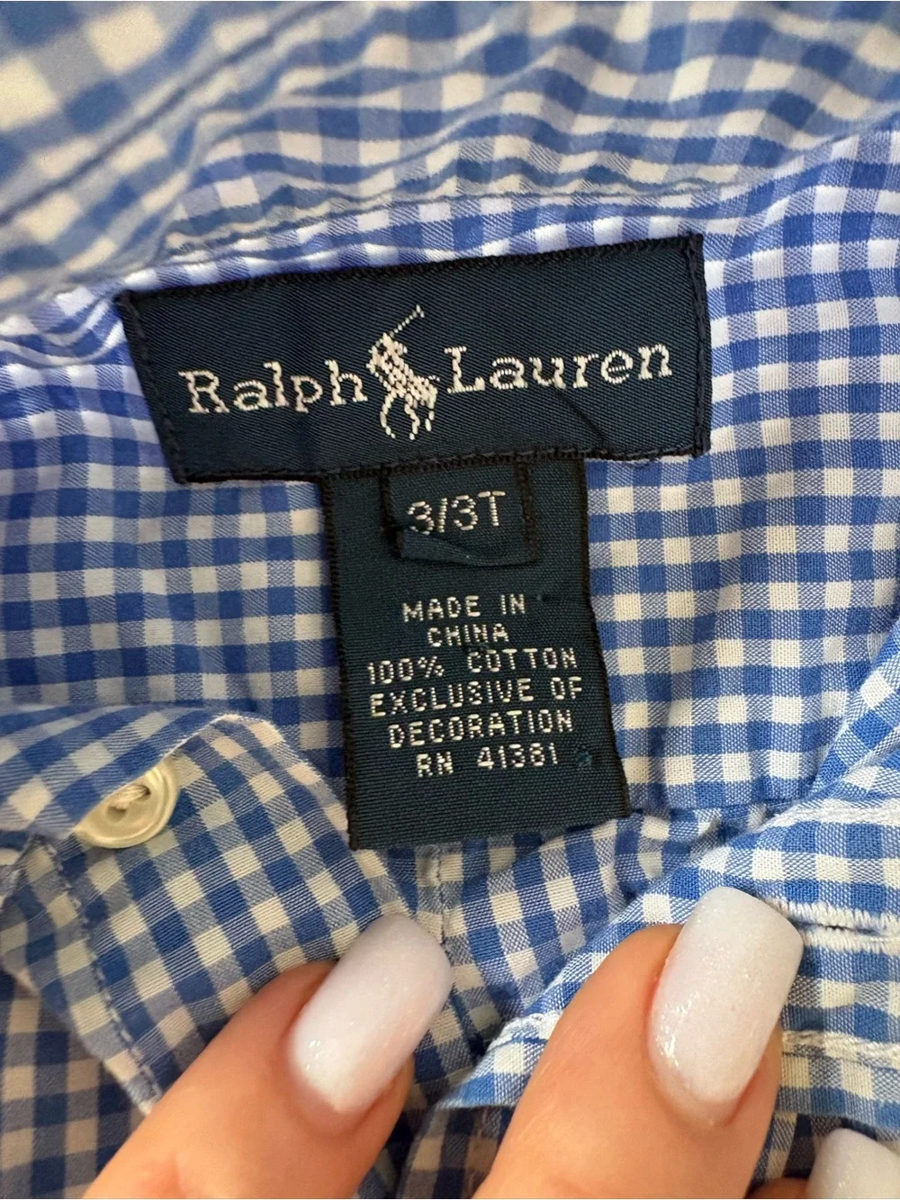 Ralph Lauren Little Boys Gingham Cotton Poplin Shirt 3T Blue White Preppy Festiv